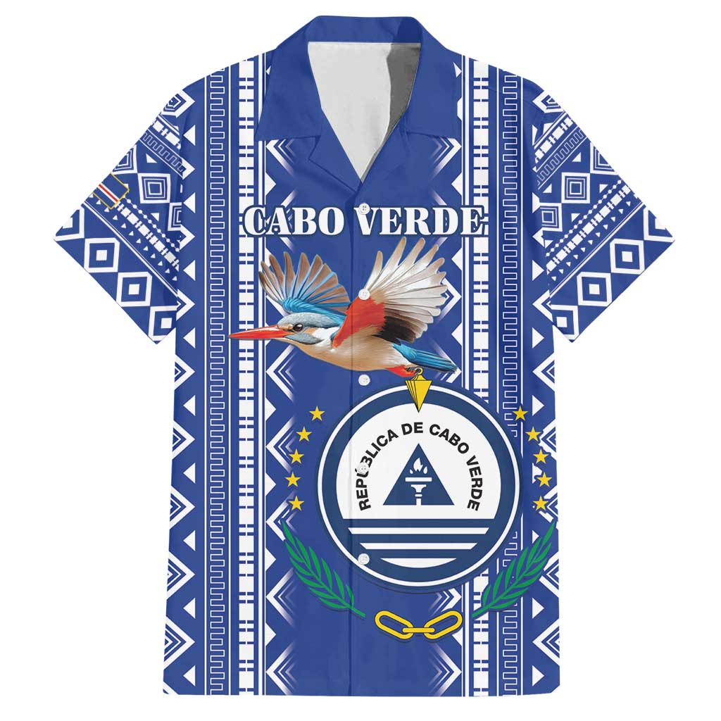 Personalised Cape Verde Family Matching Off Shoulder Maxi Dress and Hawaiian Shirt Grey Headed Kingfisher - Coat Of Arms - Wonder Print Shop