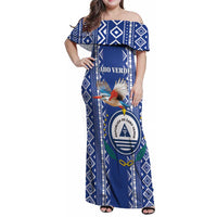 Personalised Cape Verde Family Matching Off Shoulder Maxi Dress and Hawaiian Shirt Grey Headed Kingfisher - Coat Of Arms - Wonder Print Shop