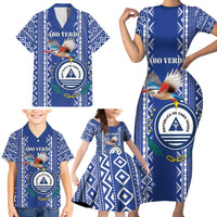 Personalised Cape Verde Family Matching Short Sleeve Bodycon Dress and Hawaiian Shirt Grey Headed Kingfisher - Coat Of Arms - Wonder Print Shop