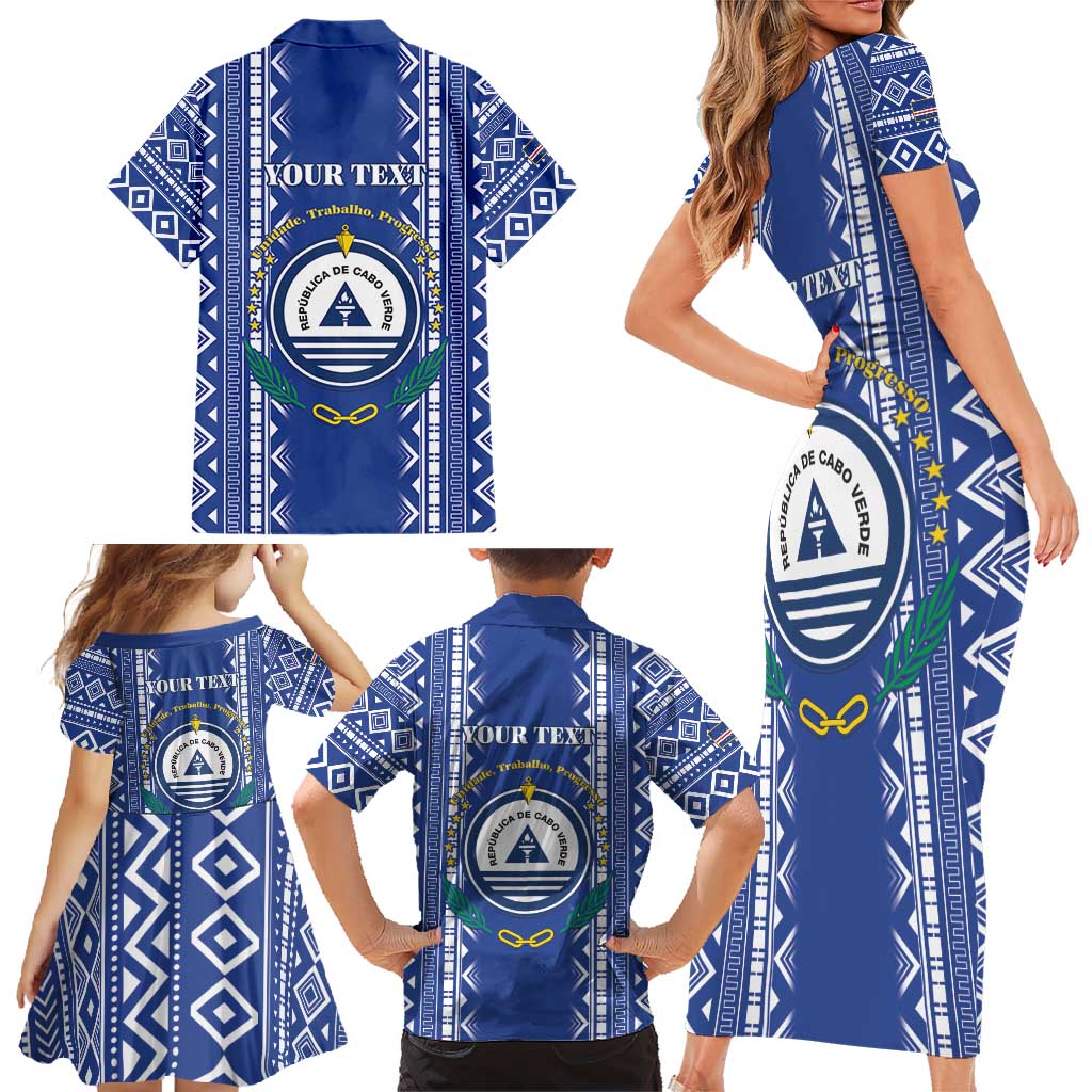 Personalised Cape Verde Family Matching Short Sleeve Bodycon Dress and Hawaiian Shirt Grey Headed Kingfisher - Coat Of Arms - Wonder Print Shop