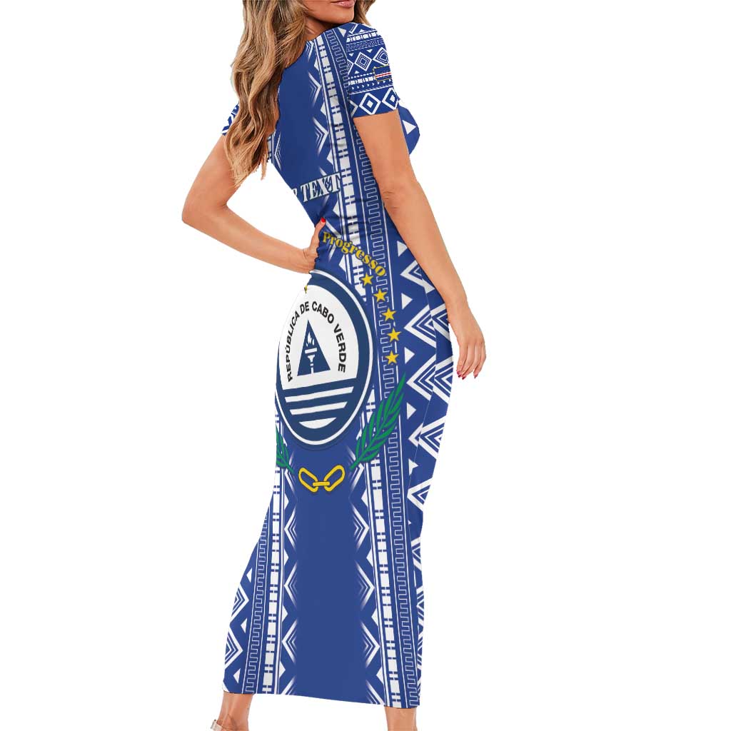 Personalised Cape Verde Family Matching Short Sleeve Bodycon Dress and Hawaiian Shirt Grey Headed Kingfisher - Coat Of Arms - Wonder Print Shop