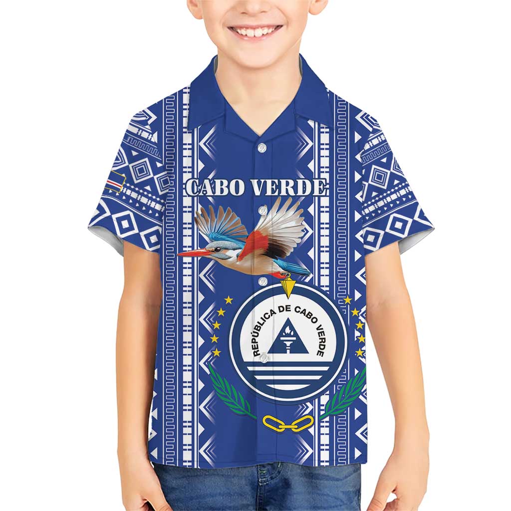 Personalised Cape Verde Family Matching Short Sleeve Bodycon Dress and Hawaiian Shirt Grey Headed Kingfisher - Coat Of Arms - Wonder Print Shop