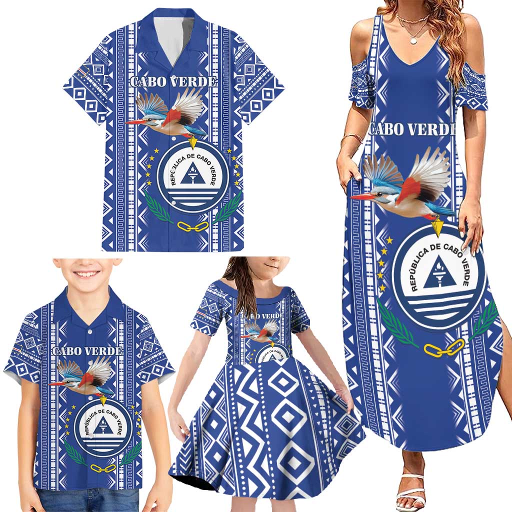 Personalised Cape Verde Family Matching Summer Maxi Dress and Hawaiian Shirt Grey Headed Kingfisher - Coat Of Arms - Wonder Print Shop