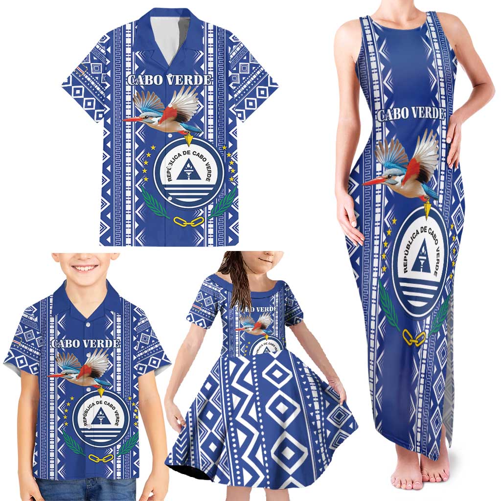 Personalised Cape Verde Family Matching Tank Maxi Dress and Hawaiian Shirt Grey Headed Kingfisher - Coat Of Arms - Wonder Print Shop