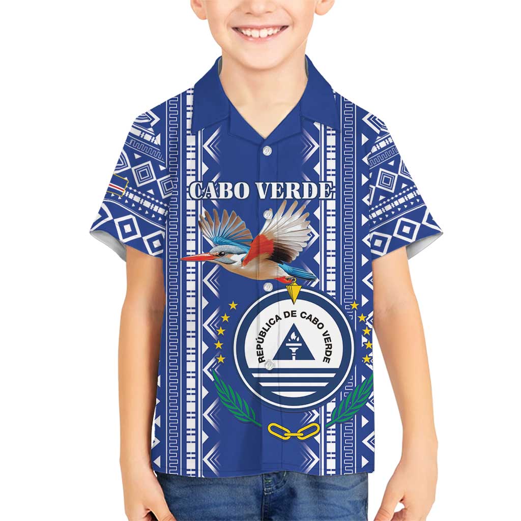 Personalised Cape Verde Family Matching Tank Maxi Dress and Hawaiian Shirt Grey Headed Kingfisher - Coat Of Arms - Wonder Print Shop