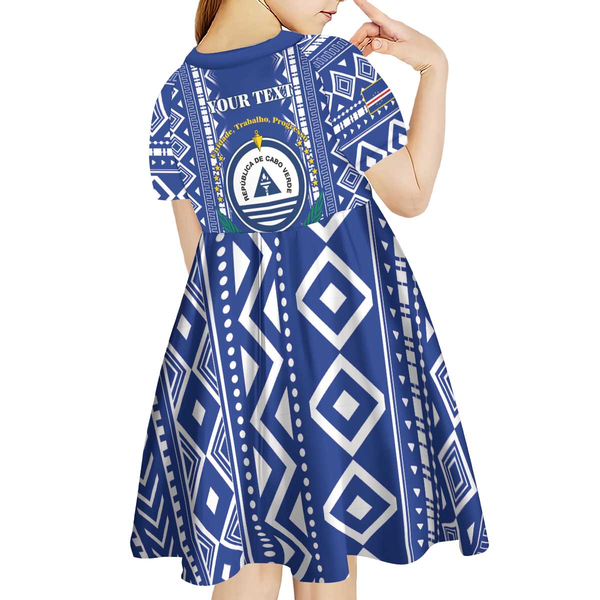 Personalised Cape Verde Kid Short Sleeve Dress Grey Headed Kingfisher - Coat Of Arms - Wonder Print Shop