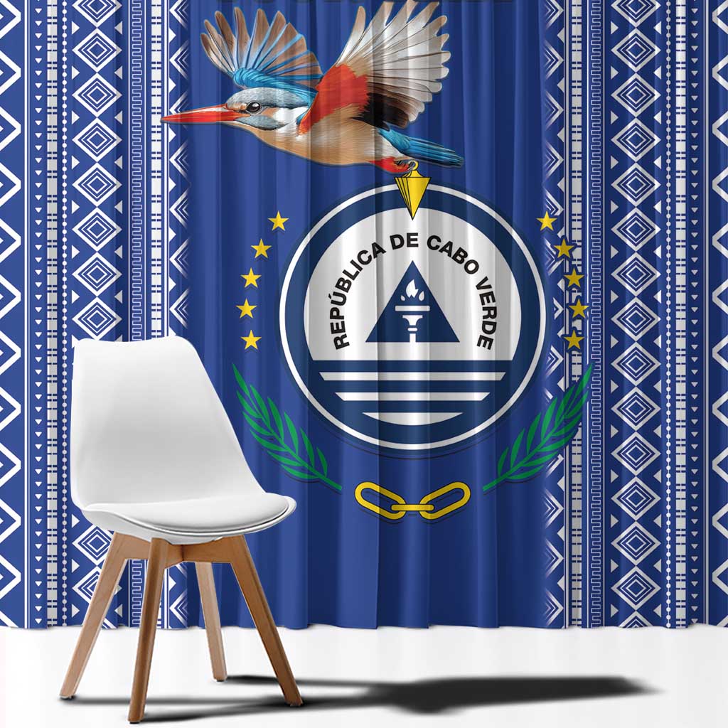 Personalised Cape Verde Window Curtain Grey Headed Kingfisher - Coat Of Arms - Wonder Print Shop