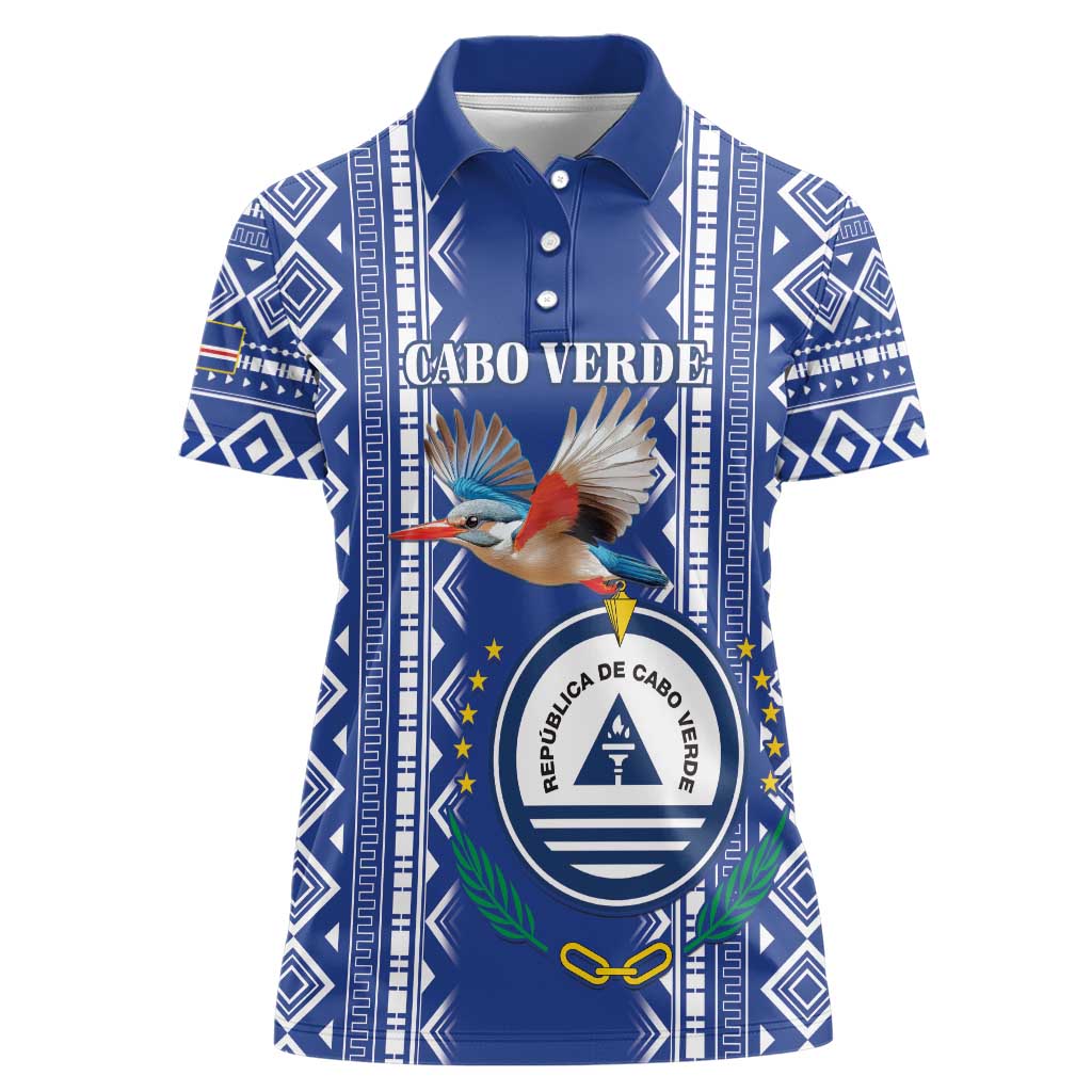 Personalised Cape Verde Women Polo Shirt Grey Headed Kingfisher - Coat Of Arms - Wonder Print Shop