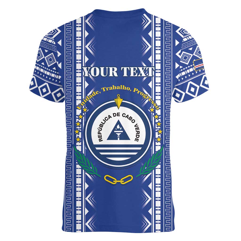 Personalised Cape Verde Women V-Neck T-Shirt Grey Headed Kingfisher - Coat Of Arms - Wonder Print Shop