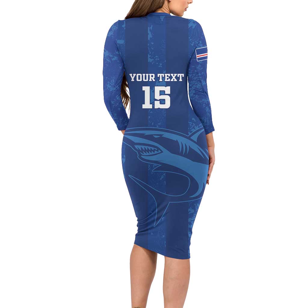 Custom Cape Verde Football Family Matching Long Sleeve Bodycon Dress and Hawaiian Shirt Go Champions Tubaroes Azuis - Wonder Print Shop