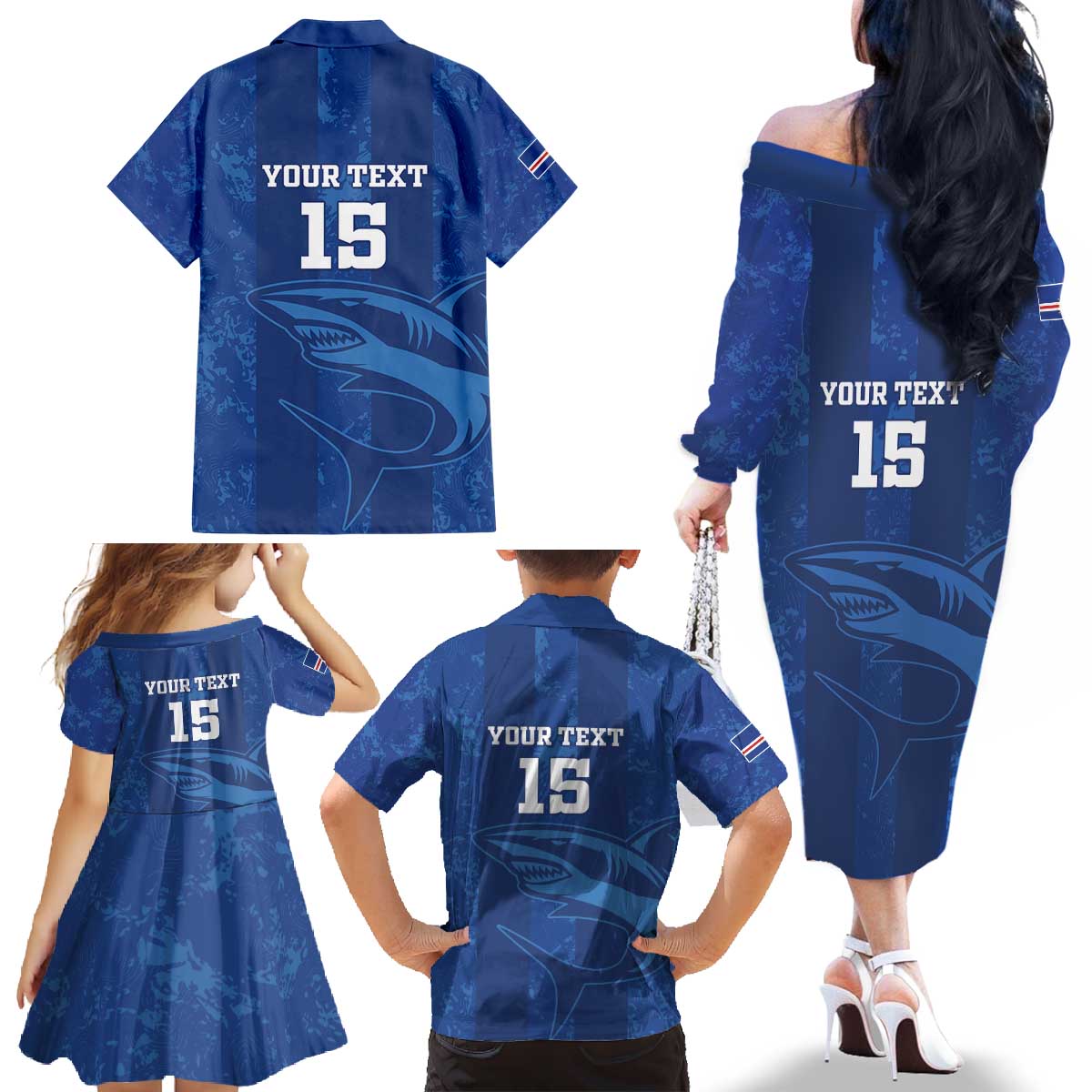 Custom Cape Verde Football Family Matching Off The Shoulder Long Sleeve Dress and Hawaiian Shirt Go Champions Tubaroes Azuis - Wonder Print Shop