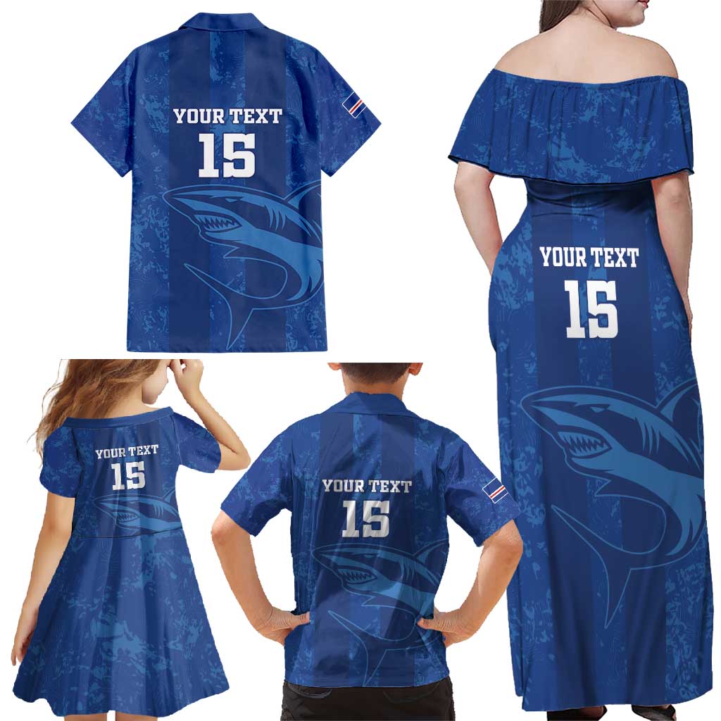 Custom Cape Verde Football Family Matching Off Shoulder Maxi Dress and Hawaiian Shirt Go Champions Tubaroes Azuis - Wonder Print Shop