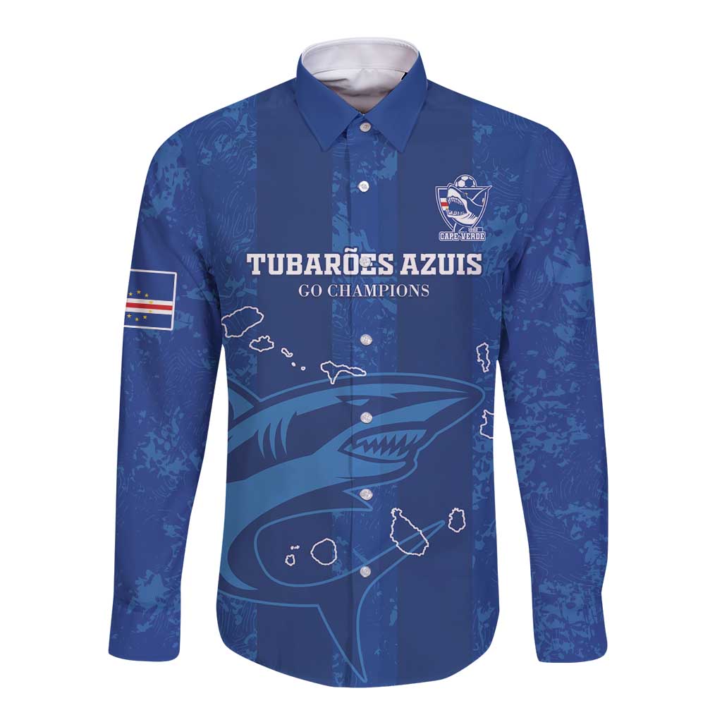 Custom Cape Verde Football Long Sleeve Button Shirt Go Champions Tubaroes Azuis - Wonder Print Shop