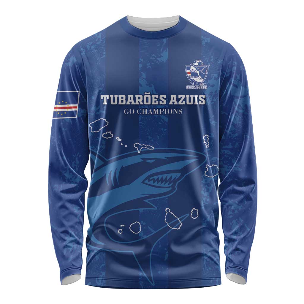 Custom Cape Verde Football Long Sleeve Shirt Go Champions Tubaroes Azuis - Wonder Print Shop