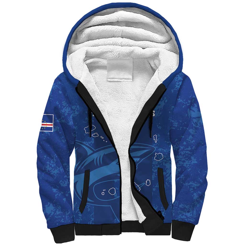 Custom Cape Verde Football Sherpa Hoodie Go Champions Tubaroes Azuis - Wonder Print Shop