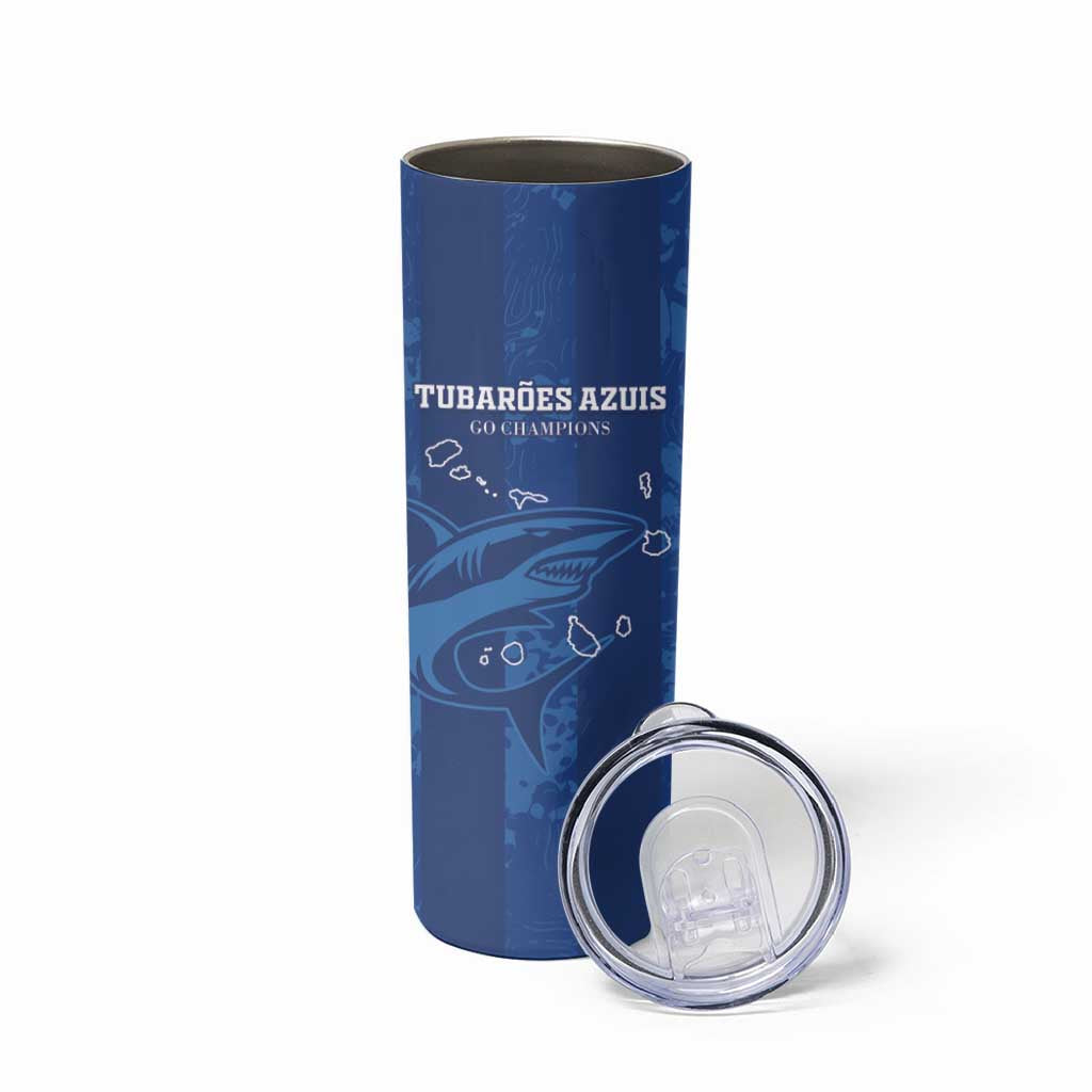 Custom Cape Verde Football Skinny Tumbler Go Champions Tubaroes Azuis - Wonder Print Shop