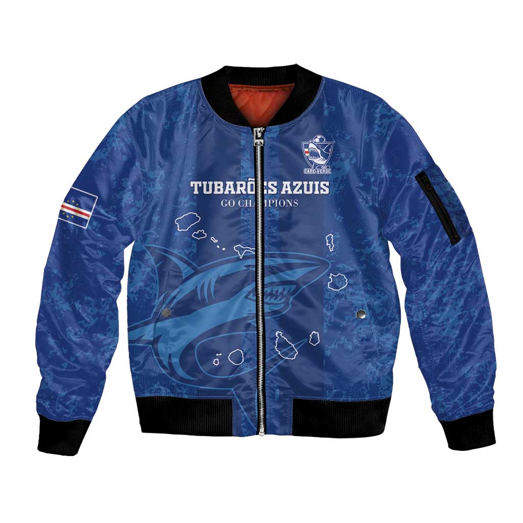 Custom Cape Verde Football Sleeve Zip Bomber Jacket Go Champions Tubaroes Azuis - Wonder Print Shop