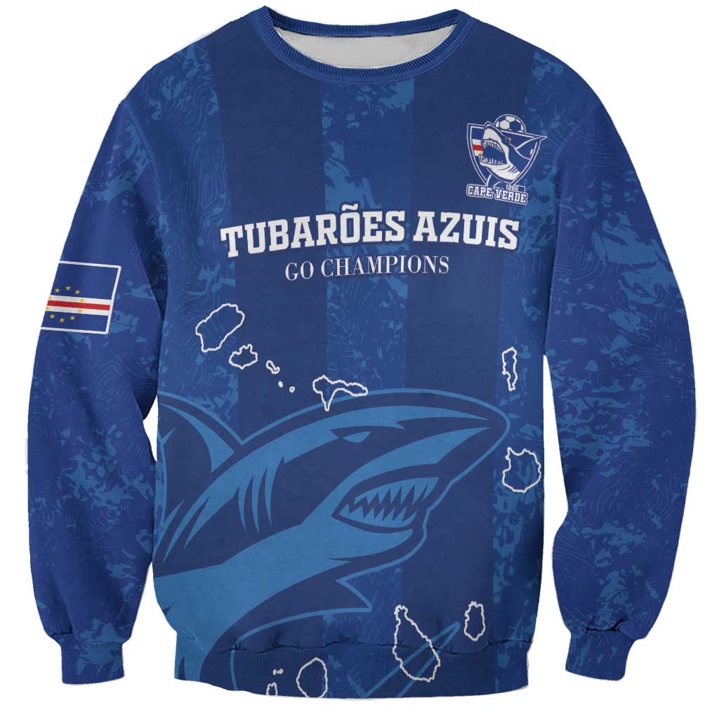 Custom Cape Verde Football Sweatshirt Go Champions Tubaroes Azuis - Wonder Print Shop