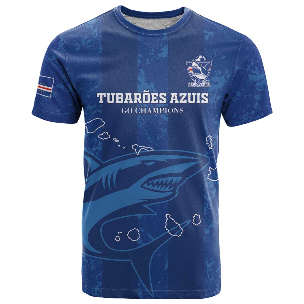 Custom Cape Verde Football T Shirt Go Champions Tubaroes Azuis - Wonder Print Shop