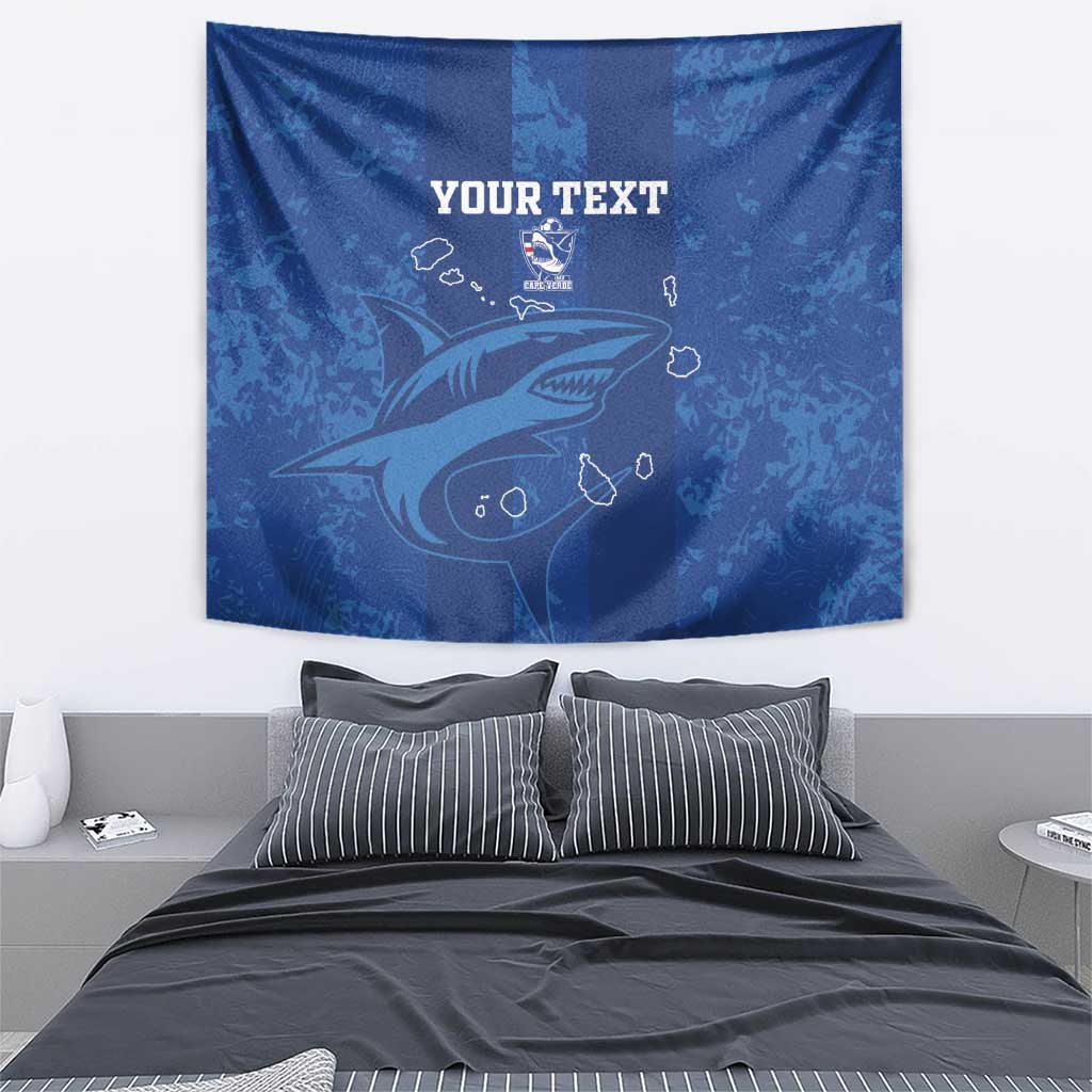 Custom Cape Verde Football Tapestry Go Champions Tubaroes Azuis - Wonder Print Shop