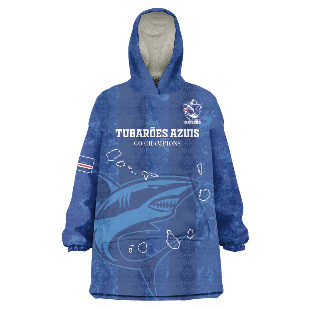 Custom Cape Verde Football Wearable Blanket Hoodie Go Champions Tubaroes Azuis - Wonder Print Shop