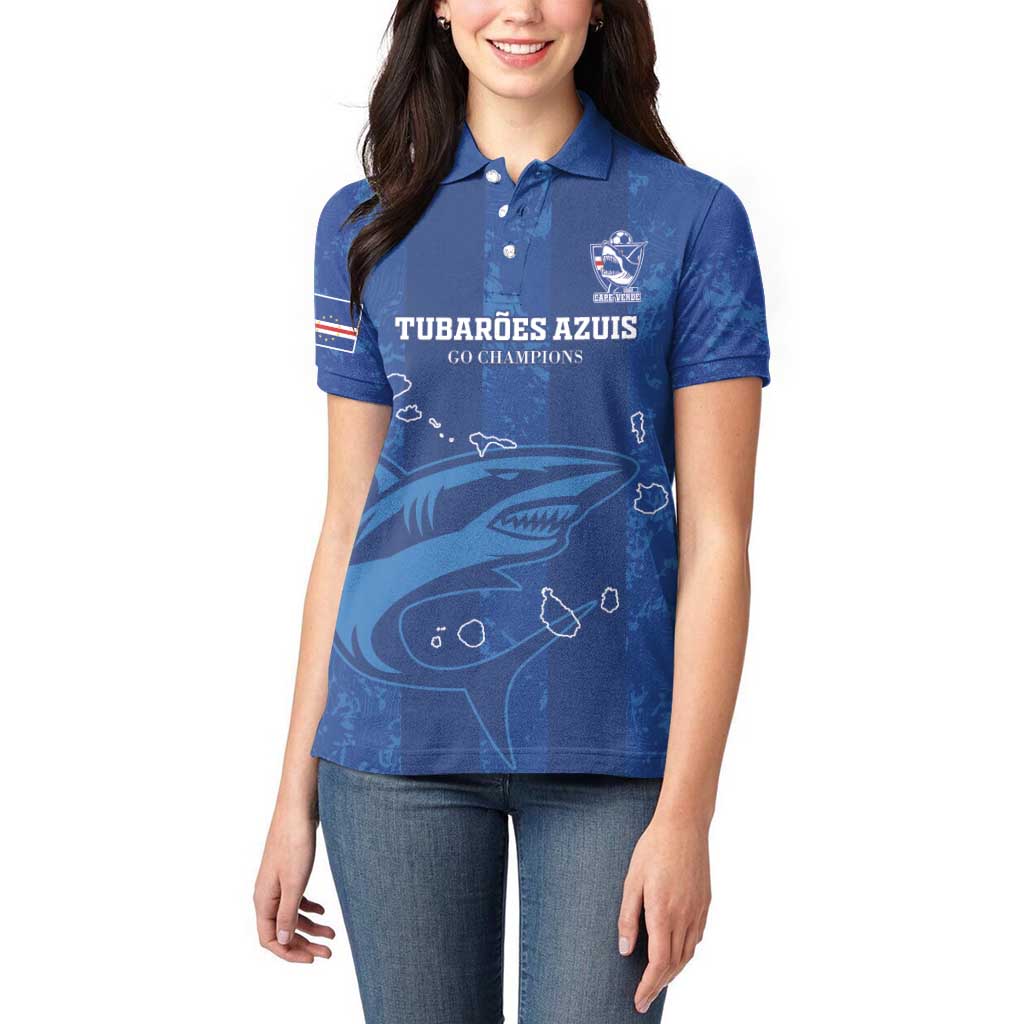 Custom Cape Verde Football Women Polo Shirt Go Champions Tubaroes Azuis - Wonder Print Shop