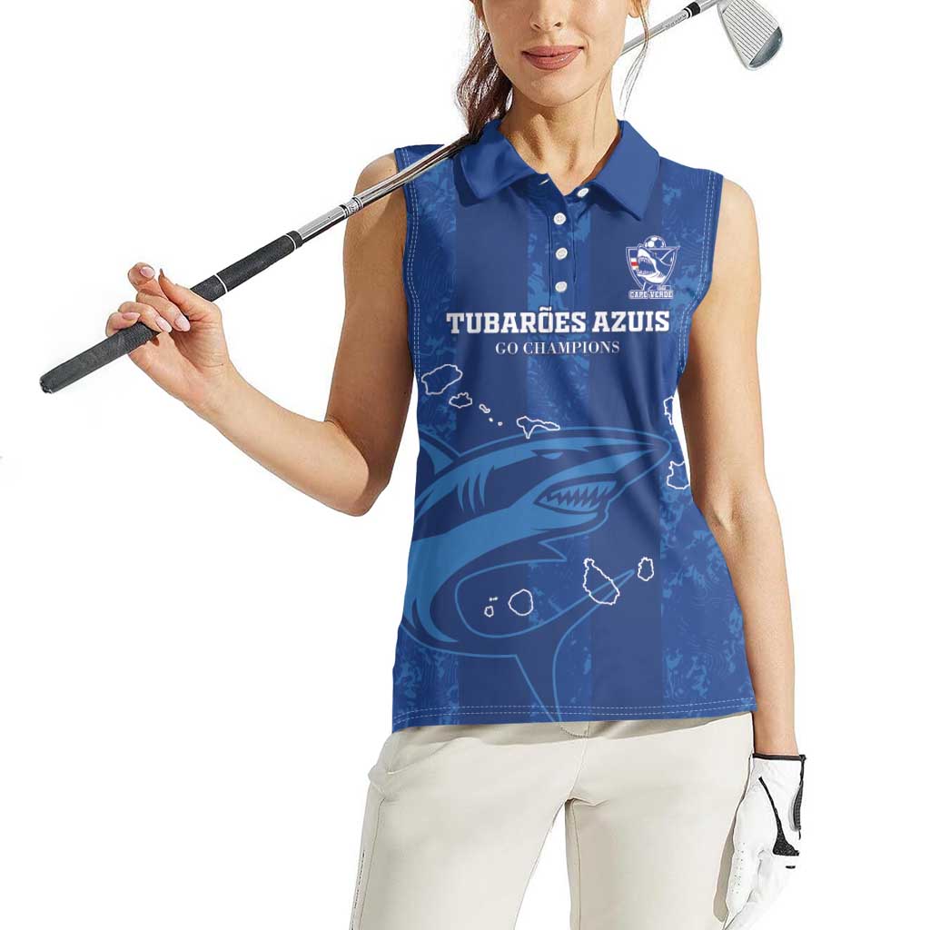 Custom Cape Verde Football Women Sleeveless Polo Shirt Go Champions Tubaroes Azuis - Wonder Print Shop