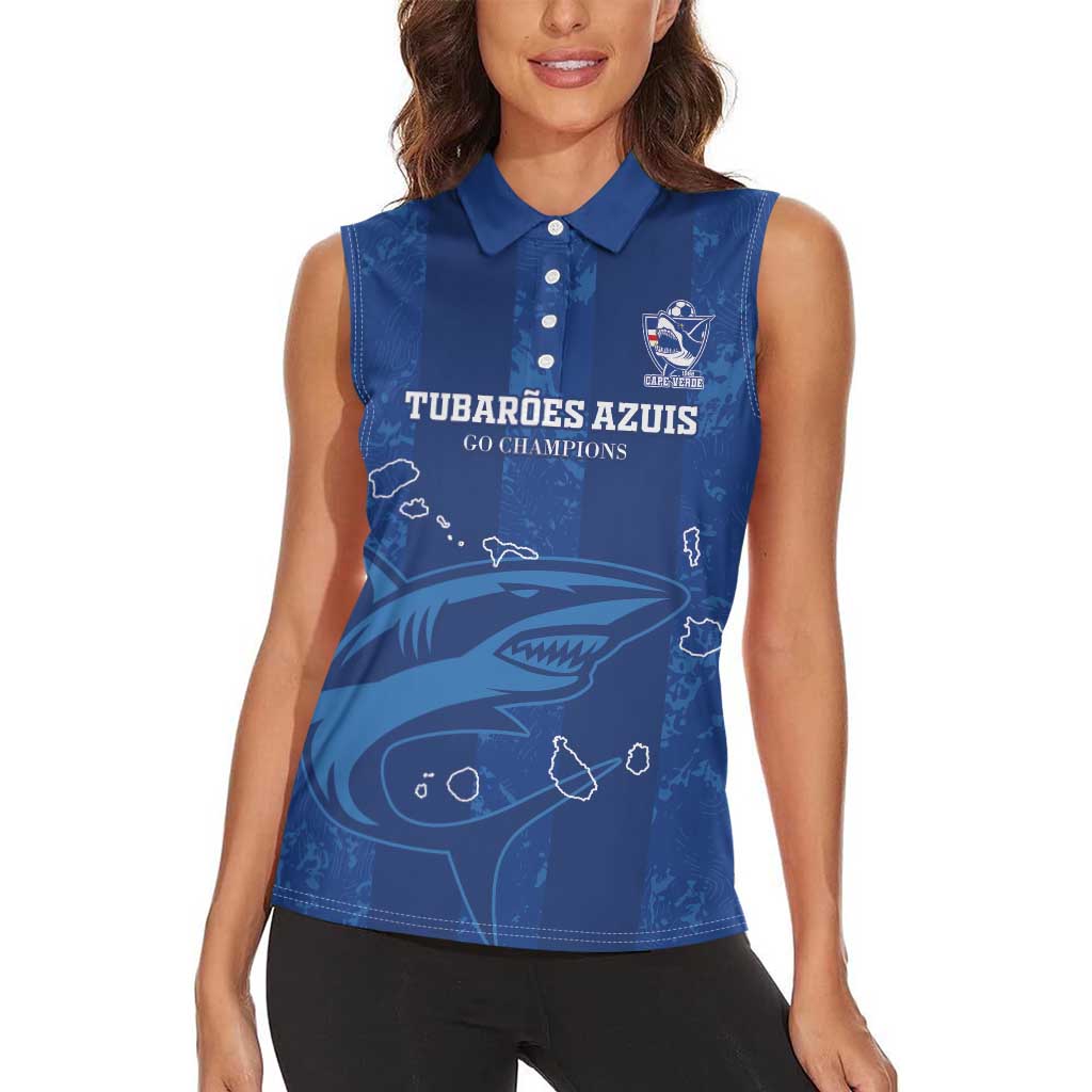 Custom Cape Verde Football Women Sleeveless Polo Shirt Go Champions Tubaroes Azuis - Wonder Print Shop