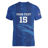 Custom Cape Verde Football Women V-Neck T-Shirt Go Champions Tubaroes Azuis - Wonder Print Shop