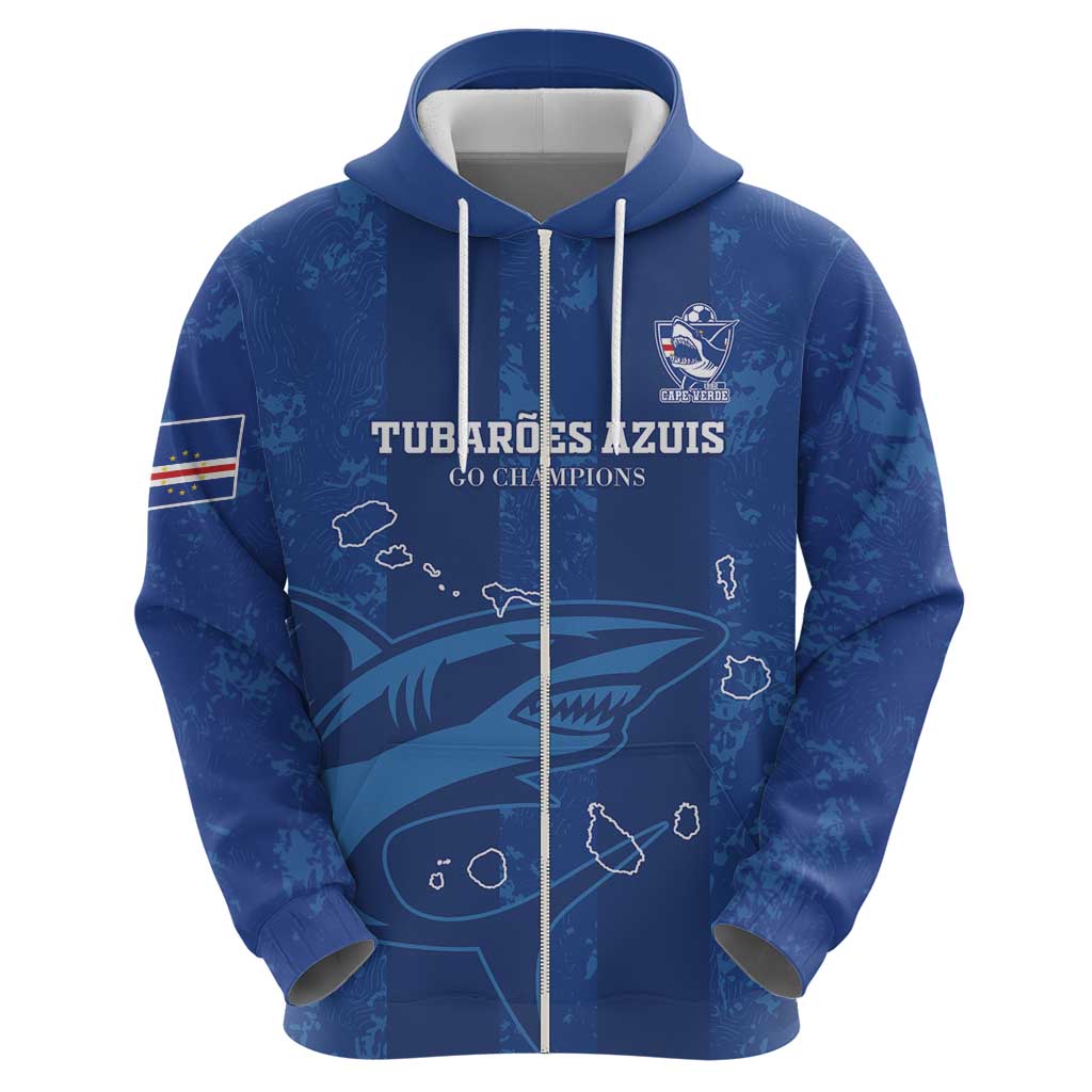 Custom Cape Verde Football Zip Hoodie Go Champions Tubaroes Azuis - Wonder Print Shop