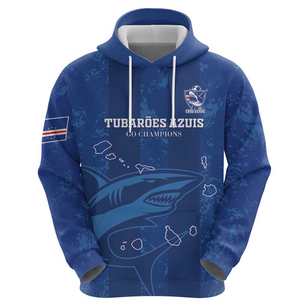 Custom Cape Verde Football Zip Hoodie Go Champions Tubaroes Azuis - Wonder Print Shop