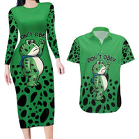 Don't Obey Portland Frog Protest Couples Matching Long Sleeve Bodycon Dress and Hawaiian Shirt Anti-Fascism - Wonder Print Shop