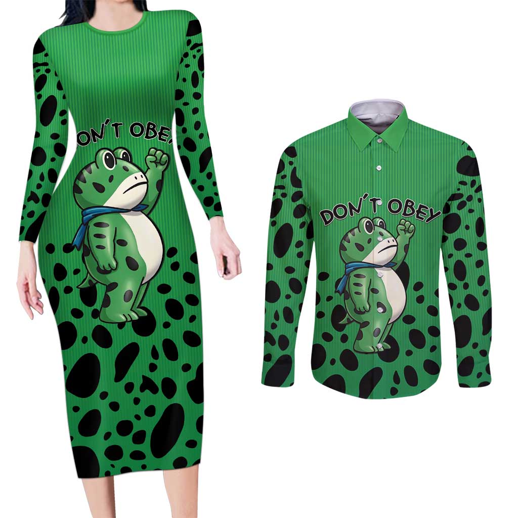 Don't Obey Portland Frog Protest Couples Matching Long Sleeve Bodycon Dress and Long Sleeve Button Shirt Anti-Fascism - Wonder Print Shop