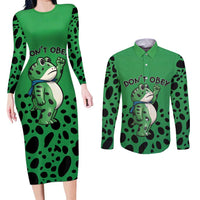 Don't Obey Portland Frog Protest Couples Matching Long Sleeve Bodycon Dress and Long Sleeve Button Shirt Anti-Fascism - Wonder Print Shop