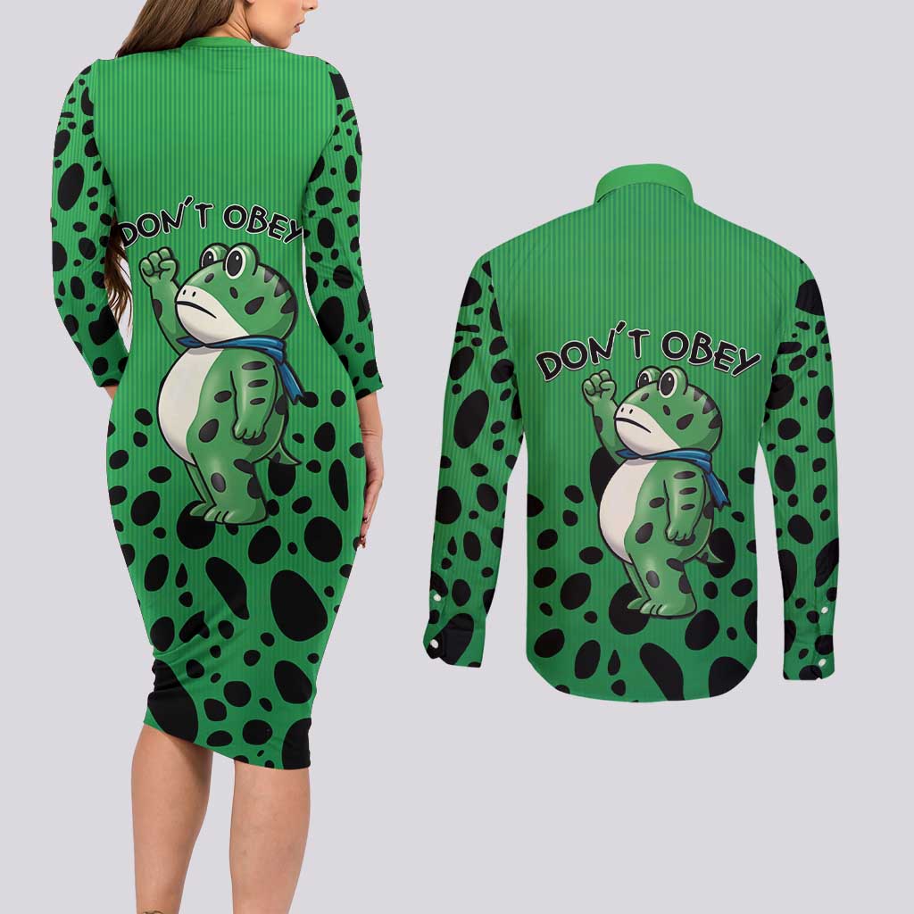 Don't Obey Portland Frog Protest Couples Matching Long Sleeve Bodycon Dress and Long Sleeve Button Shirt Anti-Fascism - Wonder Print Shop