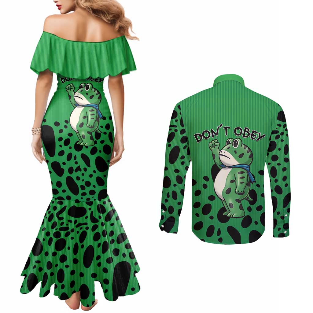 Don't Obey Portland Frog Protest Couples Matching Mermaid Dress and Long Sleeve Button Shirt Anti-Fascism - Wonder Print Shop