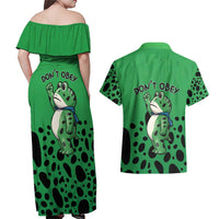 Don't Obey Portland Frog Protest Couples Matching Off Shoulder Maxi Dress and Hawaiian Shirt Anti-Fascism - Wonder Print Shop