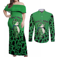 Don't Obey Portland Frog Protest Couples Matching Off Shoulder Maxi Dress and Long Sleeve Button Shirt Anti-Fascism - Wonder Print Shop