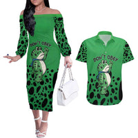 Don't Obey Portland Frog Protest Couples Matching Off The Shoulder Long Sleeve Dress and Hawaiian Shirt Anti-Fascism - Wonder Print Shop