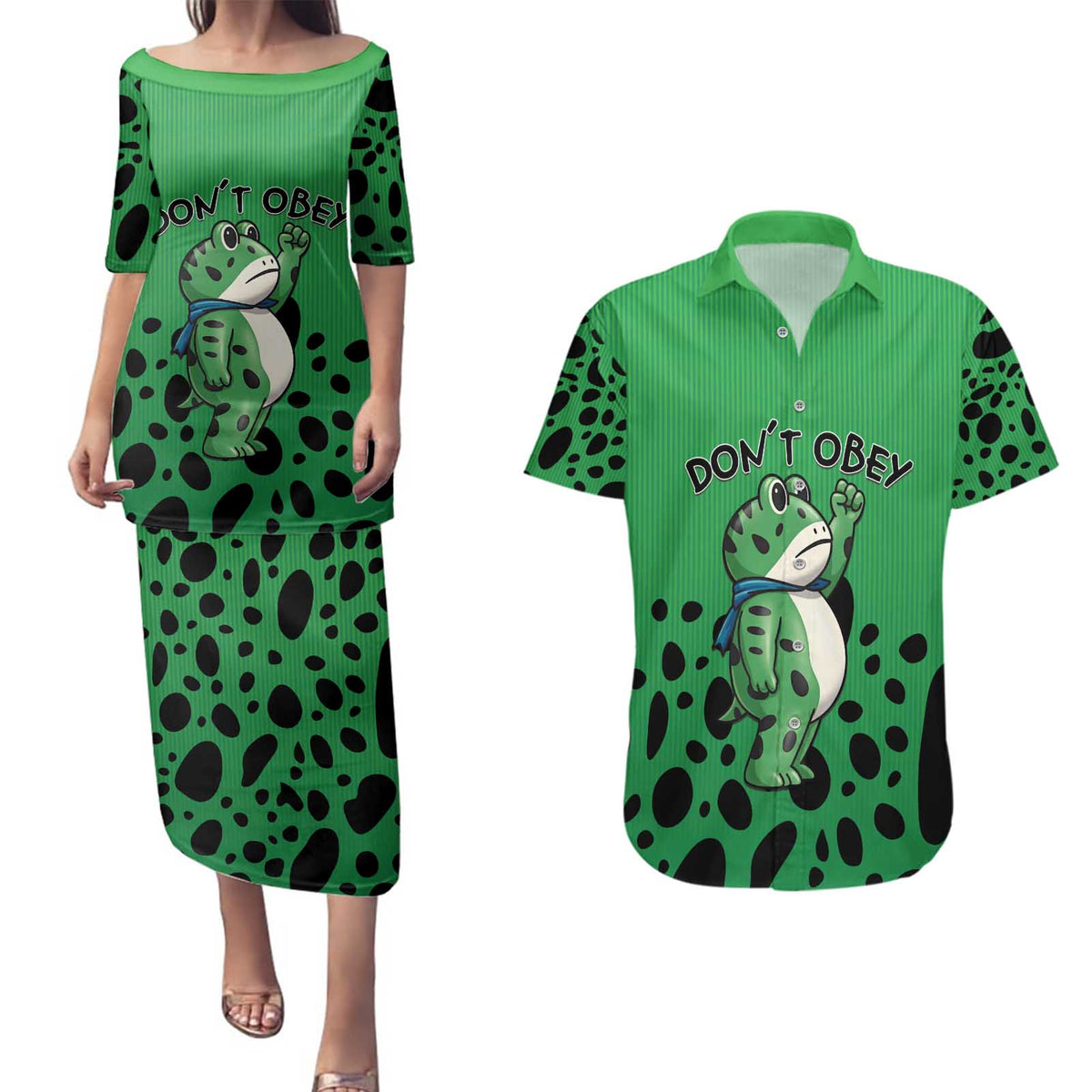Don't Obey Portland Frog Protest Couples Matching Puletasi and Hawaiian Shirt Anti-Fascism - Wonder Print Shop