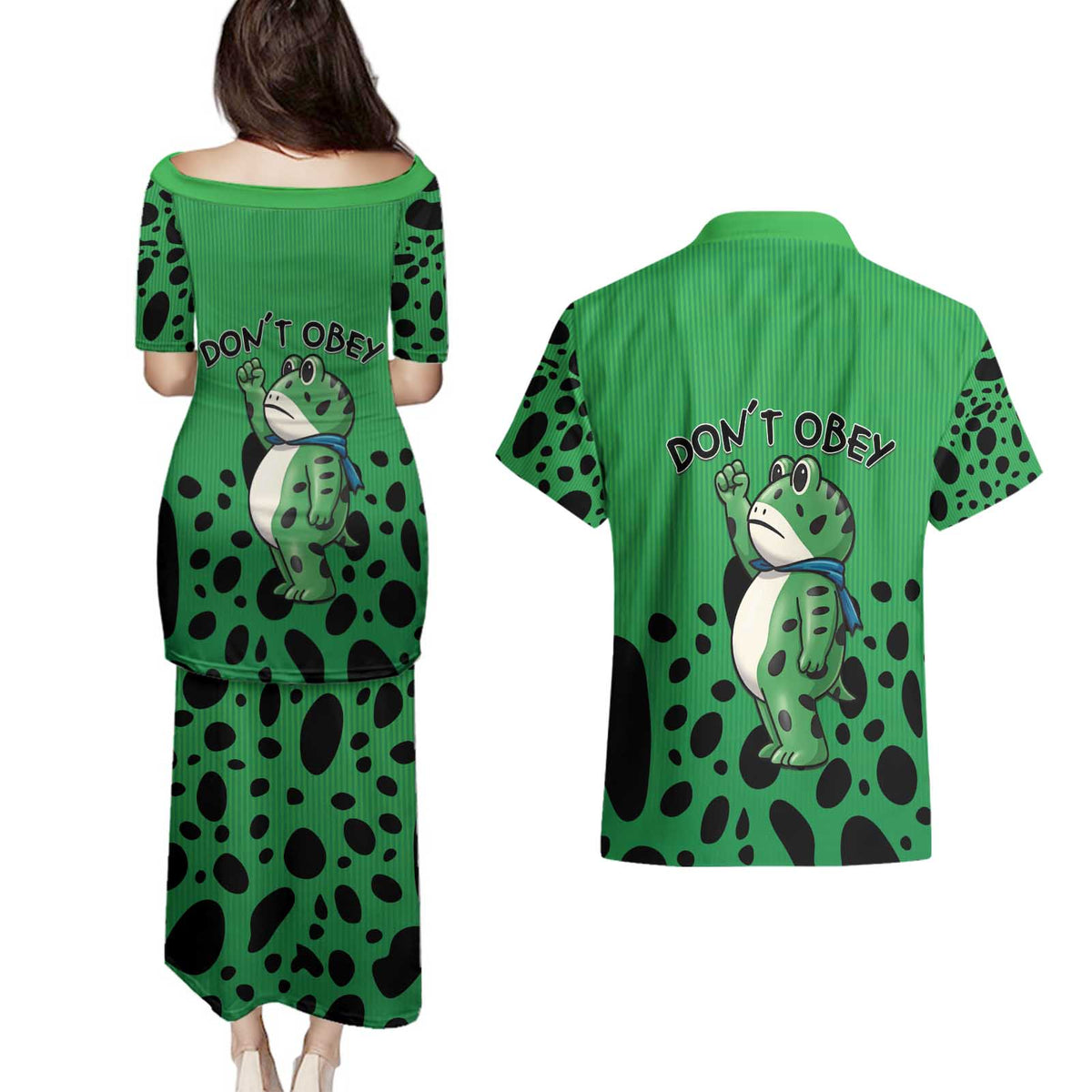 Don't Obey Portland Frog Protest Couples Matching Puletasi and Hawaiian Shirt Anti-Fascism - Wonder Print Shop