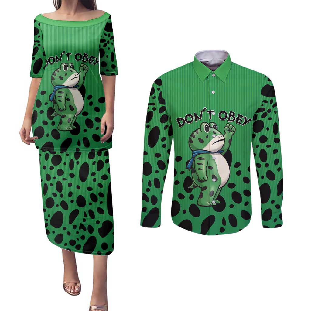 Don't Obey Portland Frog Protest Couples Matching Puletasi and Long Sleeve Button Shirt Anti-Fascism - Wonder Print Shop