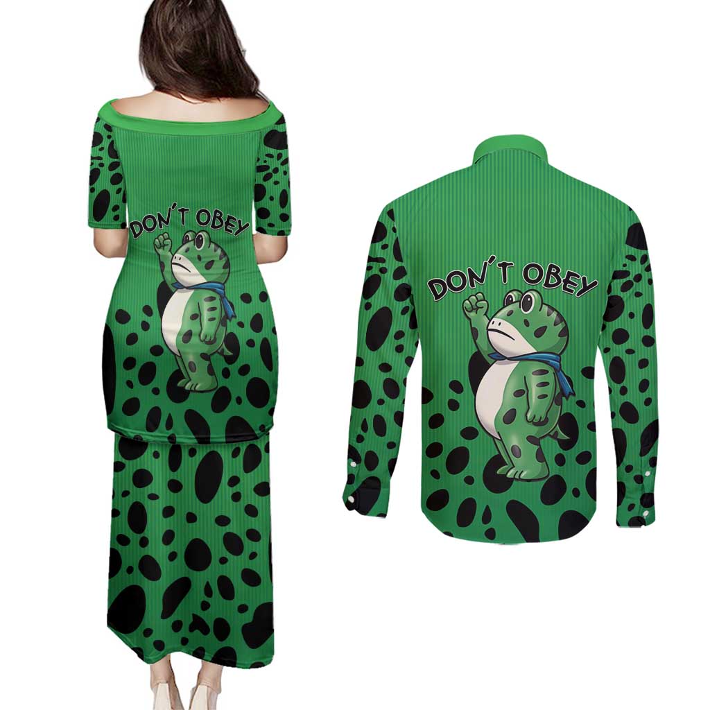 Don't Obey Portland Frog Protest Couples Matching Puletasi and Long Sleeve Button Shirt Anti-Fascism - Wonder Print Shop
