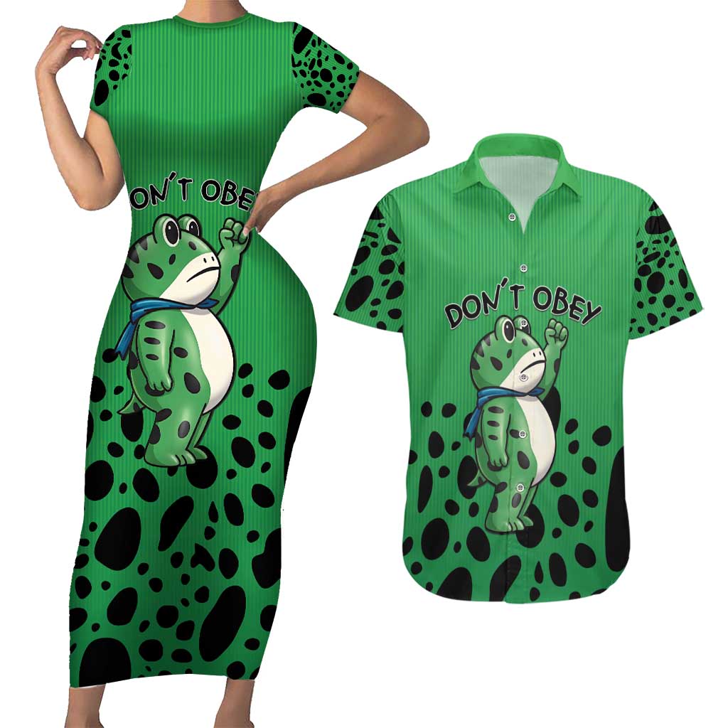 Don't Obey Portland Frog Protest Couples Matching Short Sleeve Bodycon Dress and Hawaiian Shirt Anti-Fascism - Wonder Print Shop