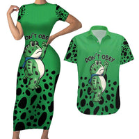 Don't Obey Portland Frog Protest Couples Matching Short Sleeve Bodycon Dress and Hawaiian Shirt Anti-Fascism - Wonder Print Shop
