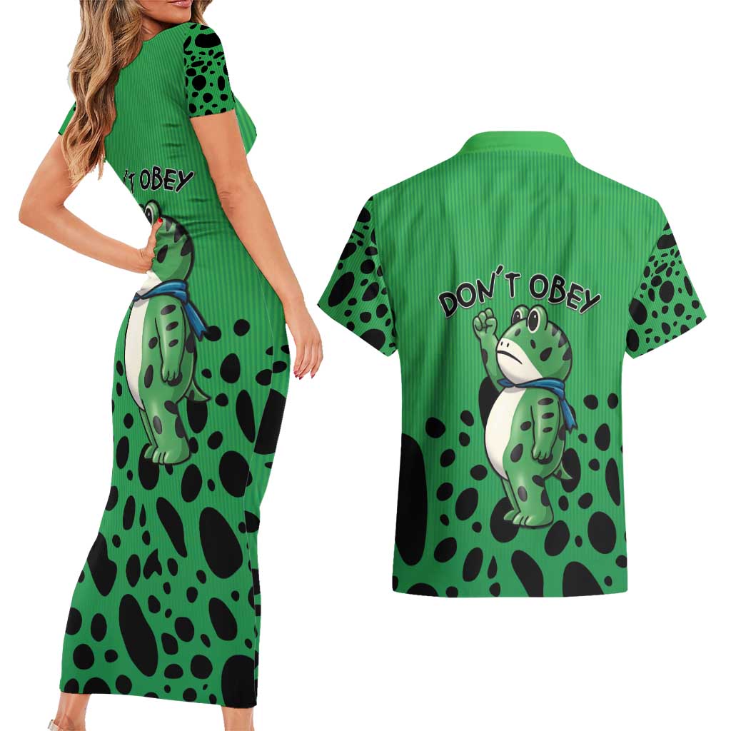 Don't Obey Portland Frog Protest Couples Matching Short Sleeve Bodycon Dress and Hawaiian Shirt Anti-Fascism - Wonder Print Shop