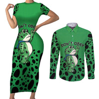 Don't Obey Portland Frog Protest Couples Matching Short Sleeve Bodycon Dress and Long Sleeve Button Shirt Anti-Fascism - Wonder Print Shop