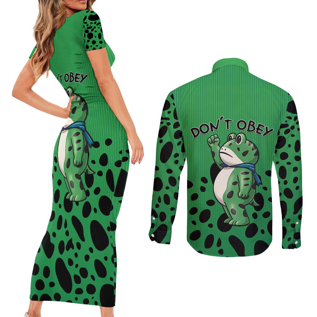 Don't Obey Portland Frog Protest Couples Matching Short Sleeve Bodycon Dress and Long Sleeve Button Shirt Anti-Fascism - Wonder Print Shop