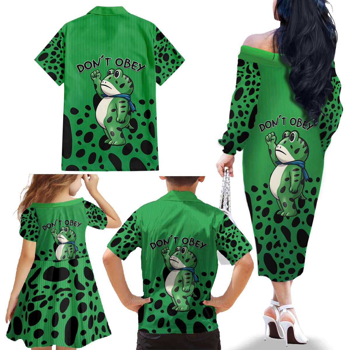 Don't Obey Portland Frog Protest Family Matching Off The Shoulder Long Sleeve Dress and Hawaiian Shirt Anti-Fascism - Wonder Print Shop
