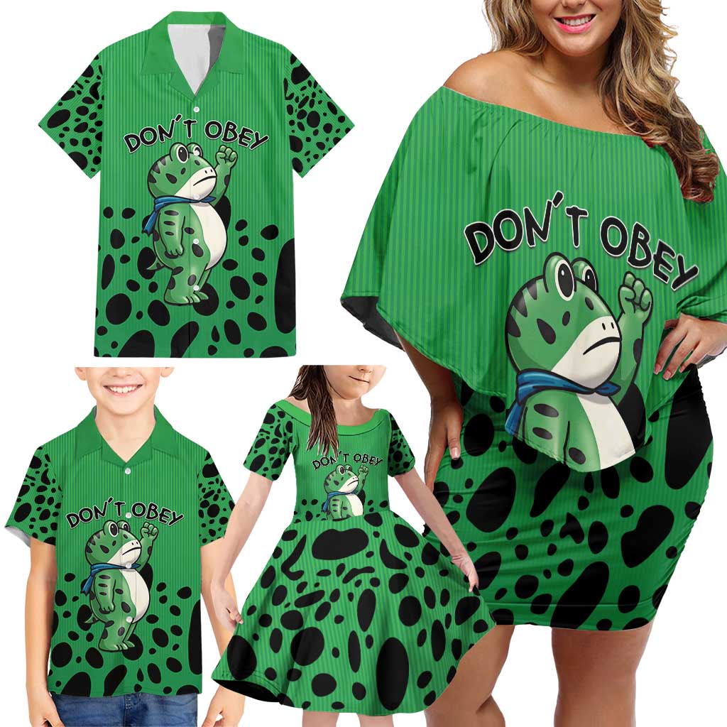 Don't Obey Portland Frog Protest Family Matching Off Shoulder Short Dress and Hawaiian Shirt Anti-Fascism - Wonder Print Shop